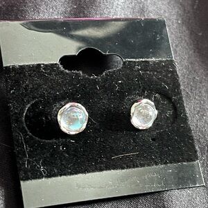 Elegant Silver tone faux moonstone Stud Earrings